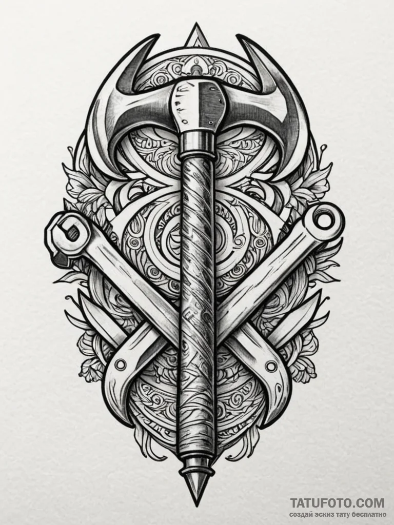 Journeyman's tools (hammer, wrench, caliper)... - эскиз тату (№1751652276_0, 04.07.2025 18:04) — Tatufoto.com