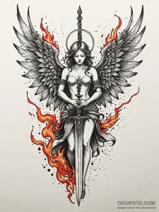 Angel of vengeance with flaming sword, tattoo... - эскиз тату (№1751652360_0, 04.07.2025 18:06) — Tatufoto.com