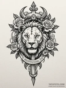Lion claws beneath bone helm, tattoo flash sh... - эскиз тату (№1751652444_0, 04.07.2025 18:07) — Tatufoto.com