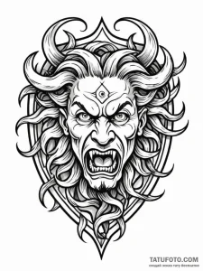 Shield with the face of a roaring gorgon, tat... - эскиз тату (№1751652618_0, 04.07.2025 18:10) — Tatufoto.com