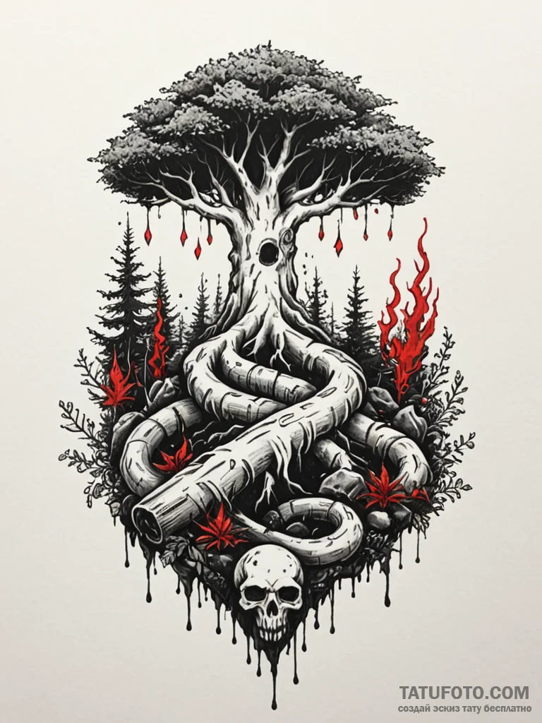 Druid altar overgrown with moss, tattoo flash... - эскиз тату (№1751652787_0, 04.07.2025 18:13) — Tatufoto.com