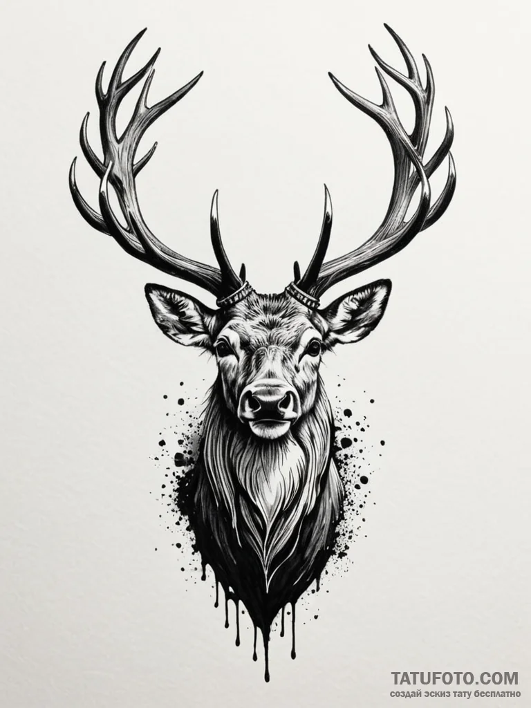 Black stag crowned in obsidian, artistic tatt... - эскиз тату (№1751652872_0, 04.07.2025 18:14) — Tatufoto.com