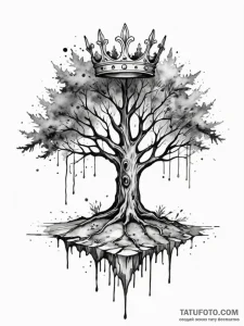 Fallen crown beneath spectral tree, tattoo li... - эскиз тату (№1751653211_0, 04.07.2025 18:20) — Tatufoto.com
