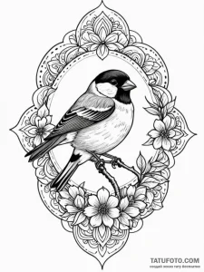 Bullfinch, tattoo line art, moderately detail... - эскиз тату (№1751653296_0, 04.07.2025 18:21) — Tatufoto.com