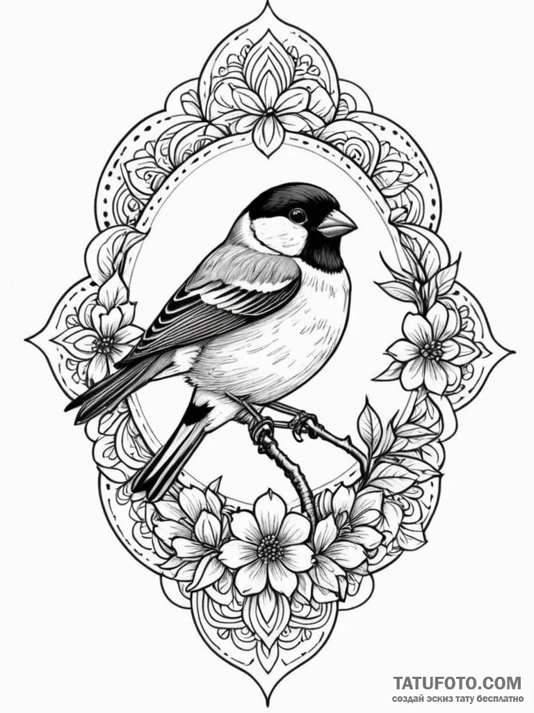 Bullfinch, tattoo line art, moderately detail... - эскиз тату (№1751653296_0, 04.07.2025 18:21) — Tatufoto.com