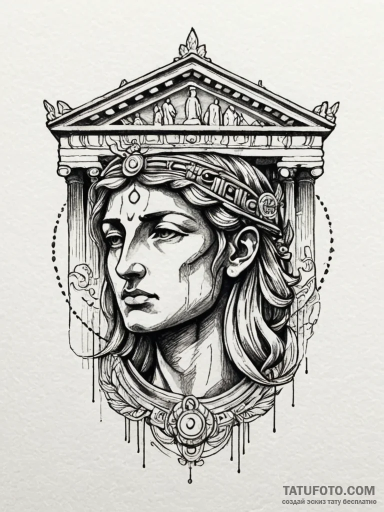Parthenon, a symbol of enduring democracy and... - эскиз тату (№1751653558_0, 04.07.2025 18:25) — Tatufoto.com