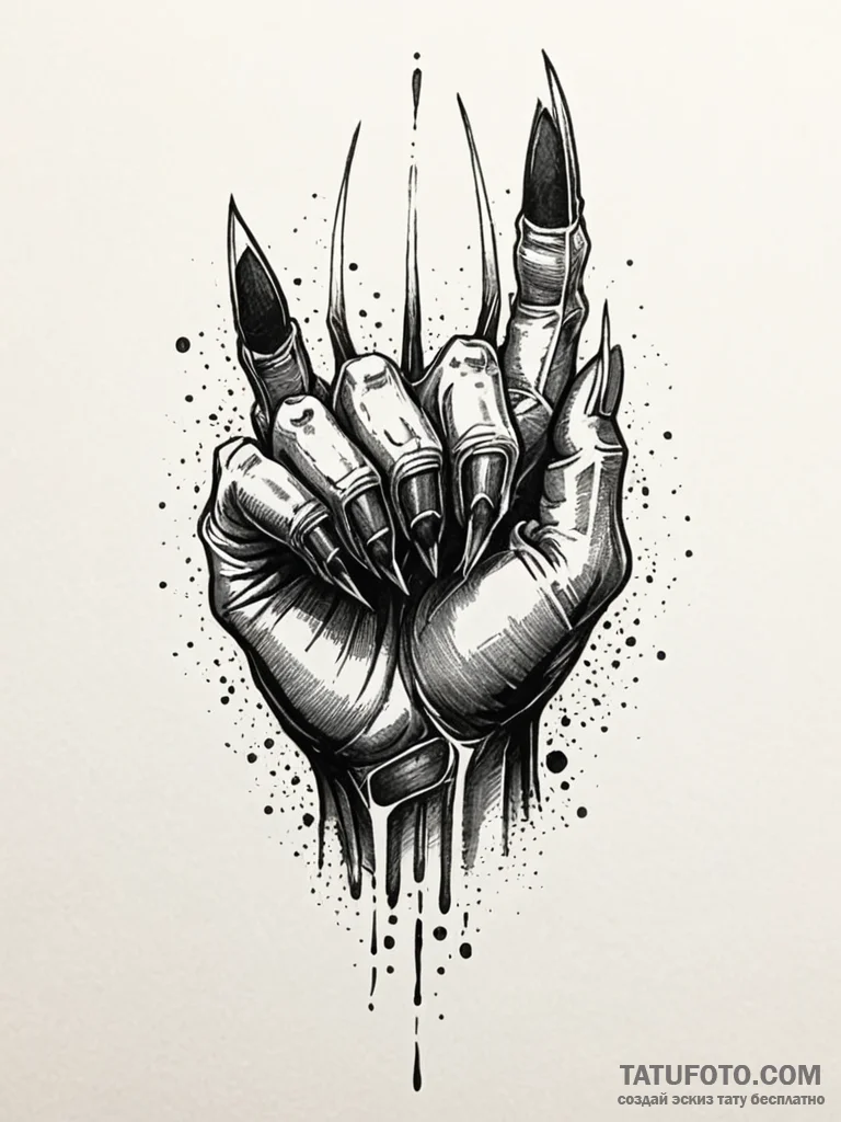 Wolverine's adamantium claws, extended and gl... - эскиз тату (№1751653901_0, 04.07.2025 18:31) — Tatufoto.com