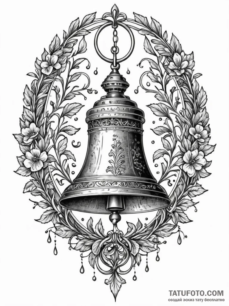 A classic bell pealing, echoing,, artistic ta… — эскиз тату (№1751654247_0, 04.07.2025 18:37) — Tatufoto.com