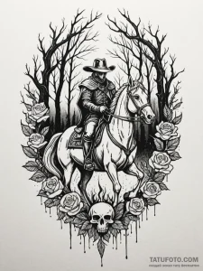 Headless horseman riding through a burning fo... - эскиз тату (№1751654420_0, 04.07.2025 18:40) — Tatufoto.com