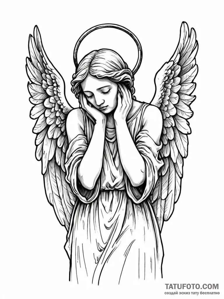 Weeping angel statue covering its face, tatto... - эскиз тату (№1751654590_0, 04.07.2025 18:43) — Tatufoto.com