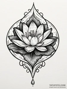 Lily pad holding a single, perfect water drop... - эскиз тату (№1751654928_0, 04.07.2025 18:48) — Tatufoto.com