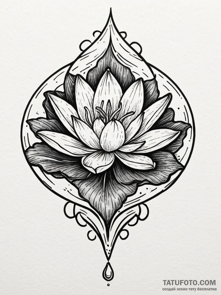 Lily pad holding a single, perfect water drop... - эскиз тату (№1751654928_0, 04.07.2025 18:48) — Tatufoto.com