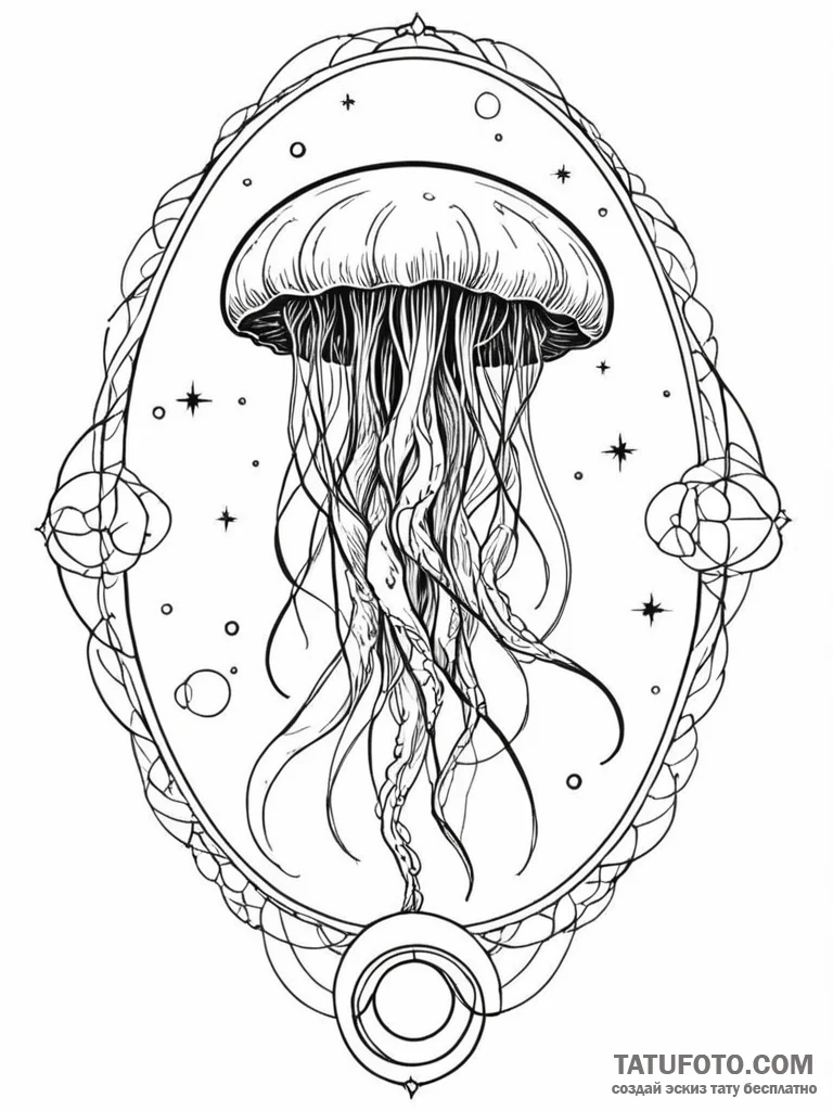 Jellyfish drifting through cosmic void, tatto... - эскиз тату (№1751655014_0, 04.07.2025 18:50) — Tatufoto.com