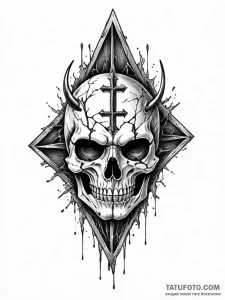 Shattered mask beneath bone spire, artistic t... - эскиз тату (№1751655191_0, 04.07.2025 18:53) — Tatufoto.com