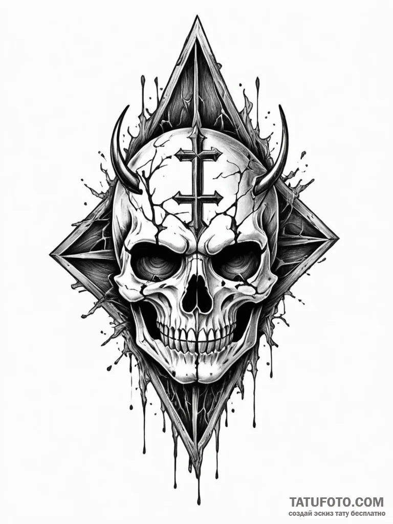 Shattered mask beneath bone spire, artistic t… — эскиз тату (№1751655191_0, 04.07.2025 18:53) — Tatufoto.com
