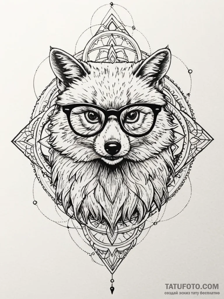 A whimsical bird wearing glasses, intellectua... - эскиз тату (№1751655529_0, 04.07.2025 18:58) — Tatufoto.com