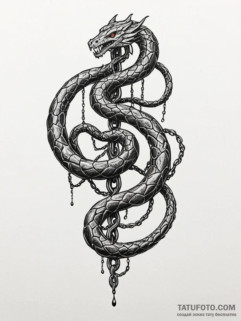 Arcane chains dragging spectral serpent, arti... - эскиз тату (№1751655783_0, 04.07.2025 19:03) — Tatufoto.com