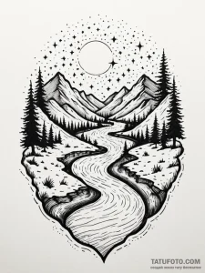 River of stars flowing through a dark valley,... - эскиз тату (№1751655868_0, 04.07.2025 19:04) — Tatufoto.com