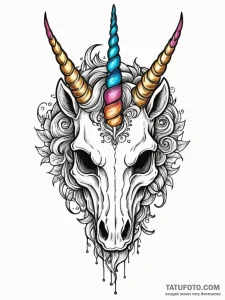 Unicorn's skull with a rainbow horn, tattoo f... - эскиз тату (№1751656541_0, 04.07.2025 19:15) — Tatufoto.com