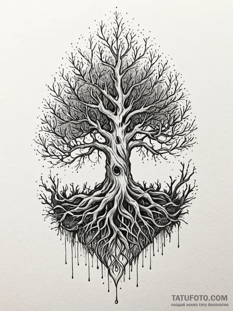 Oracle roots consuming relic, ink illustratio... - эскиз тату (№1751656625_0, 04.07.2025 19:17) — Tatufoto.com