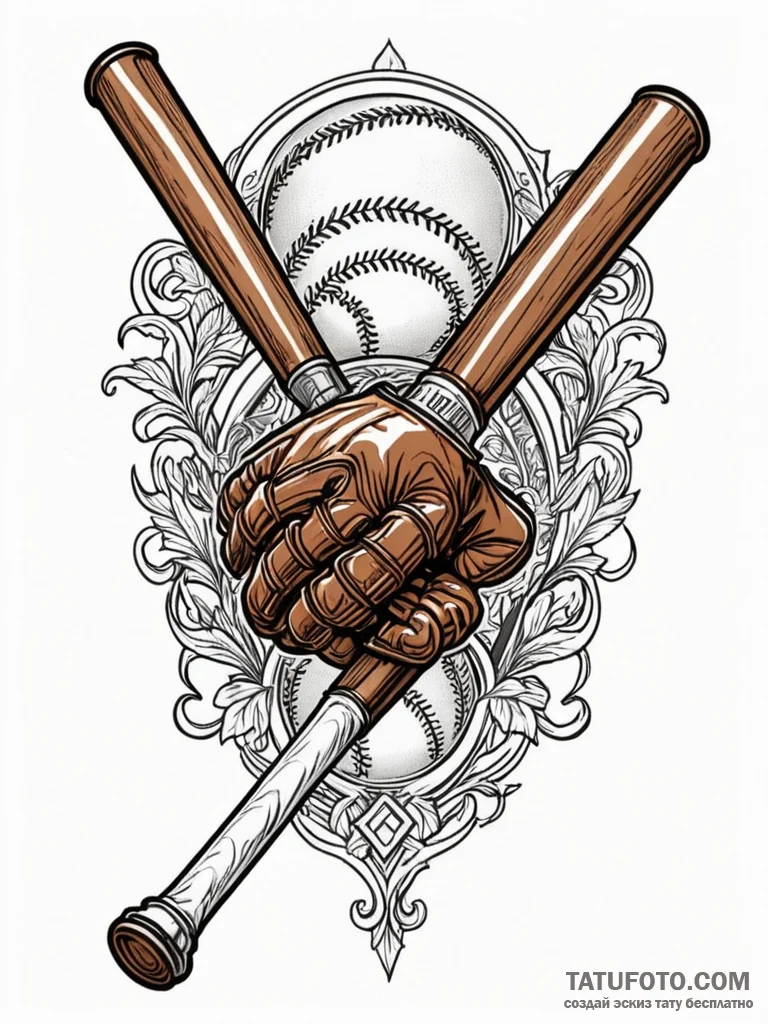 A detailed baseball bat and glove, sports,, i... - эскиз тату (№1751656710_0, 04.07.2025 19:18) — Tatufoto.com