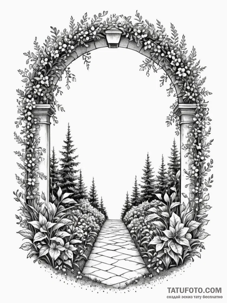 An archway leading into a hidden, lush secret... - эскиз тату (№1751656794_0, 04.07.2025 19:19) — Tatufoto.com