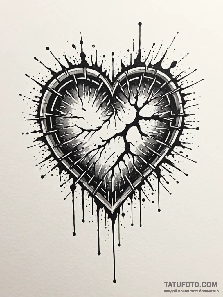 Broken heart symbol in 8-bit pixel art style,... - эскиз тату (№1751656878_0, 04.07.2025 19:21) — Tatufoto.com