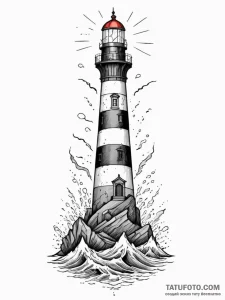 Lighthouse drowning beneath waves, ink illust... - эскиз тату (№1751656962_0, 04.07.2025 19:22) — Tatufoto.com