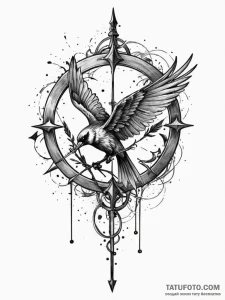 Mockingjay, tattoo line art, stylized interpr... - эскиз тату (№1751657302_0, 04.07.2025 19:28) — Tatufoto.com