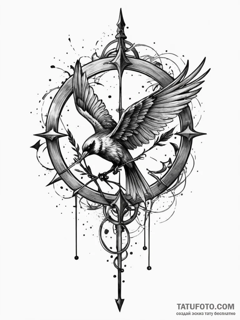 Mockingjay, tattoo line art, stylized interpr... - эскиз тату (№1751657302_0, 04.07.2025 19:28) — Tatufoto.com