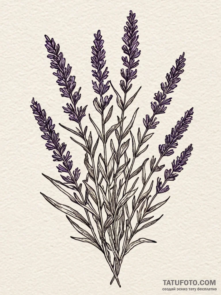 Lavender, ink illustration for tattoo, clean... - эскиз тату (№1751657555_0, 04.07.2025 19:32) — Tatufoto.com