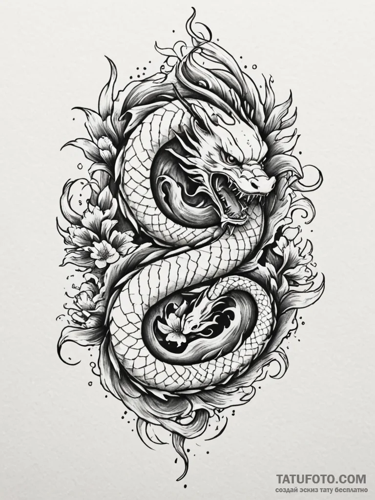 Hallowed serpent devouring celestial flame, t... - эскиз тату (№1751657723_0, 04.07.2025 19:35) — Tatufoto.com
