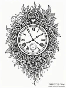 Broken pocket watch with roots growing throug... - эскиз тату (№1751658268_0, 04.07.2025 19:44) — Tatufoto.com