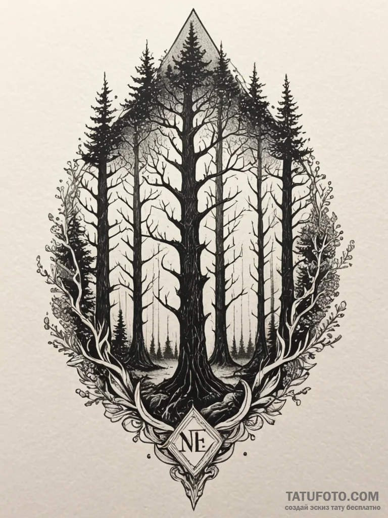 A powerful burning forest, devastating,, tatt... - эскиз тату (№1751658352_0, 04.07.2025 19:45) — Tatufoto.com