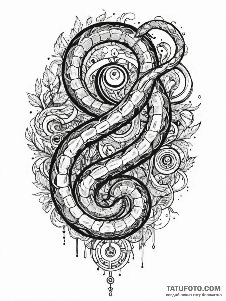 Quartz serpent coiling through runes, ink ill... - эскиз тату (№1751659113_0, 04.07.2025 19:58) — Tatufoto.com