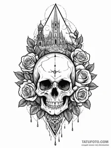 Lunar relic beneath spectral spire, tattoo dr... - эскиз тату (№1751659197_0, 04.07.2025 19:59) — Tatufoto.com