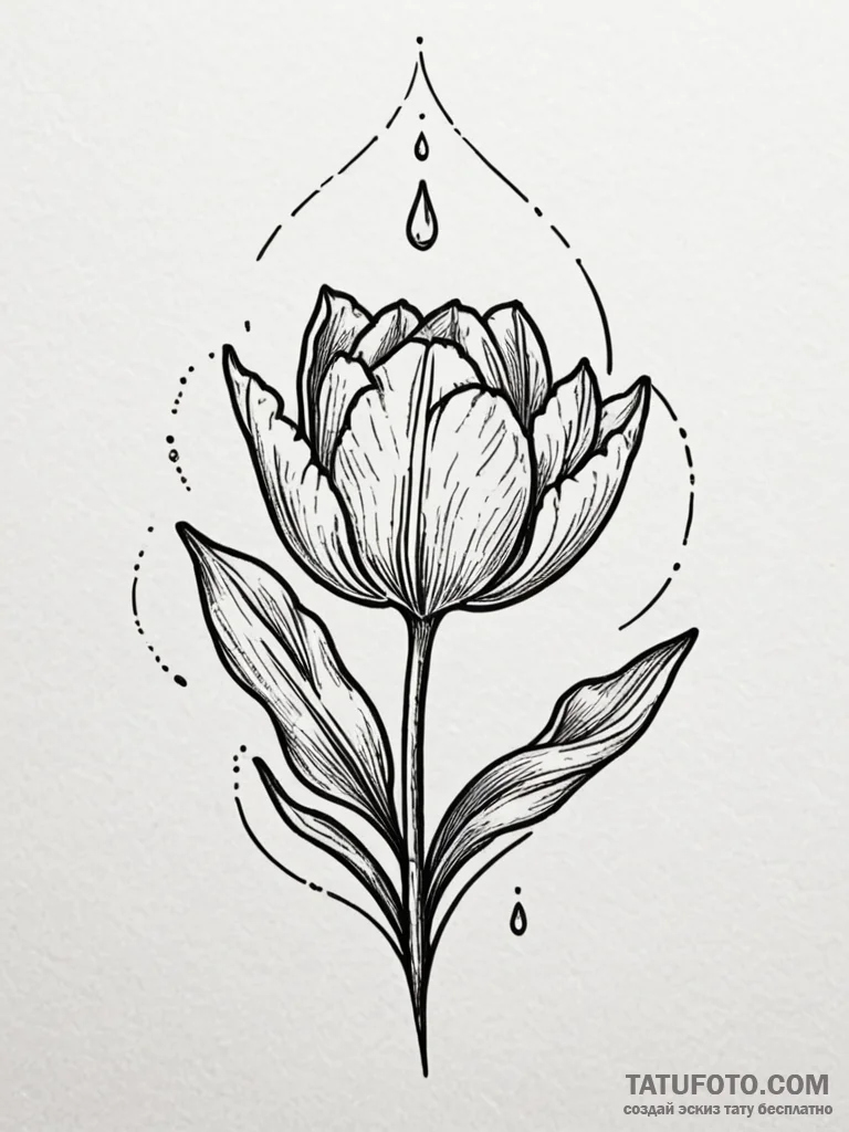 Tulip with a single dewdrop on its petal, ref... - эскиз тату (№1751659625_0, 04.07.2025 20:07) — Tatufoto.com