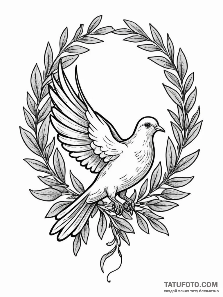 Olive branch, a symbol of peace, held in a do... - эскиз тату (№1751660139_0, 04.07.2025 20:15) — Tatufoto.com