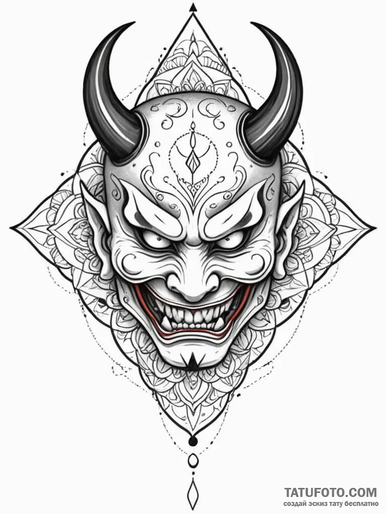 A japanese hannya mask, tattoo sketch design,... - эскиз тату (№1751660393_0, 04.07.2025 20:19) — Tatufoto.com
