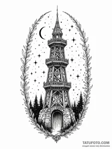 Tower gate devouring starlight, ink illustrat... - эскиз тату (№1751660817_0, 04.07.2025 20:26) — Tatufoto.com