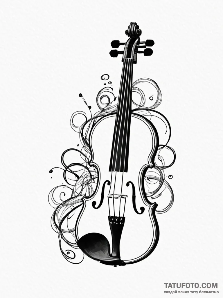 Violin with its strings broken and tangled, t... - эскиз тату (№1751660901_0, 04.07.2025 20:28) — Tatufoto.com