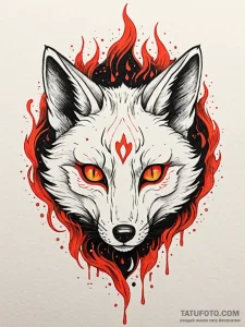 Kitsune (fox spirit) mask surrounded by nine... - эскиз тату (№1751660985_0, 04.07.2025 20:29) — Tatufoto.com
