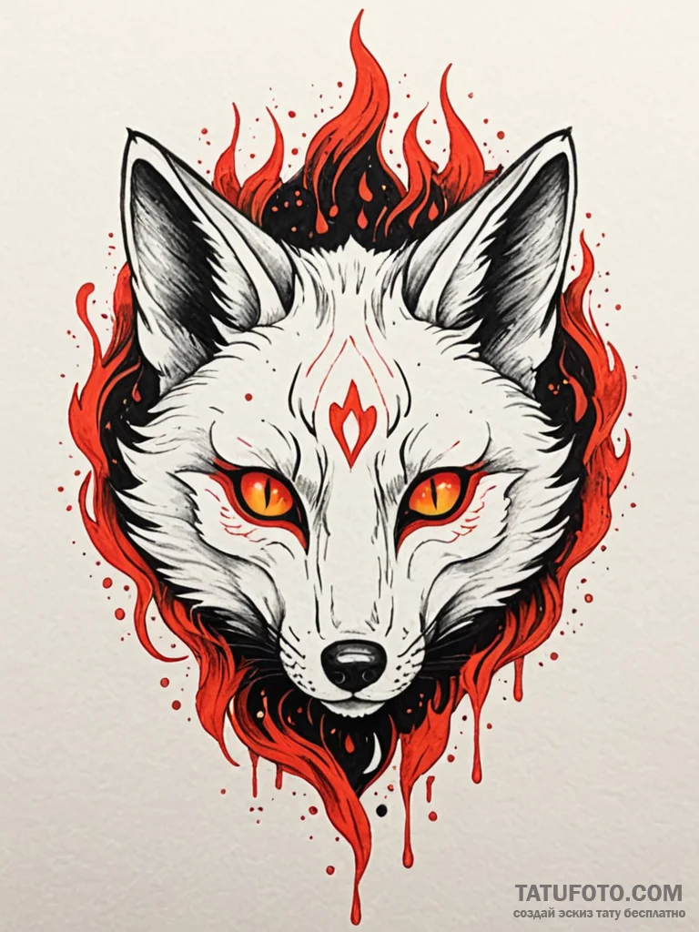 Kitsune (fox spirit) mask surrounded by nine... - эскиз тату (№1751660985_0, 04.07.2025 20:29) — Tatufoto.com