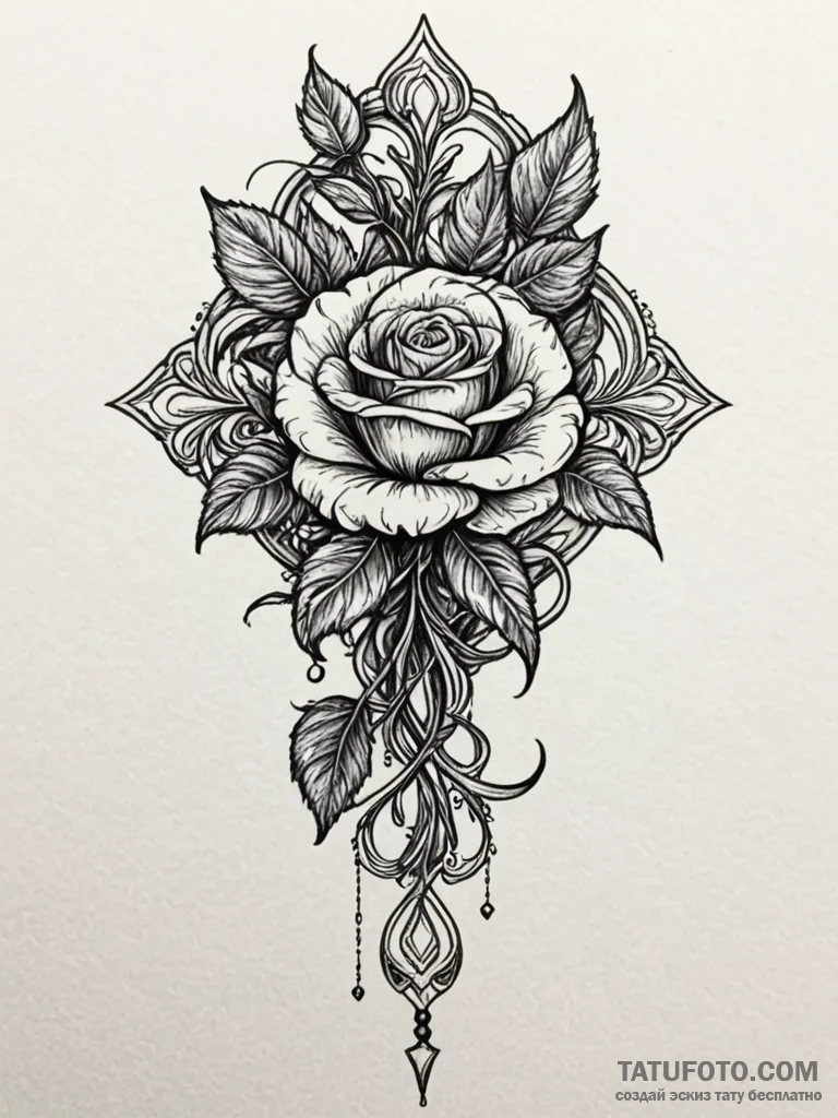 Rose vines binding ancient blade, tattoo draw... - эскиз тату (№1751661154_0, 04.07.2025 20:32) — Tatufoto.com