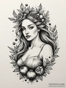 Persephone with a pomegranate, concept art fo... - эскиз тату (№1751661409_0, 04.07.2025 20:36) — Tatufoto.com