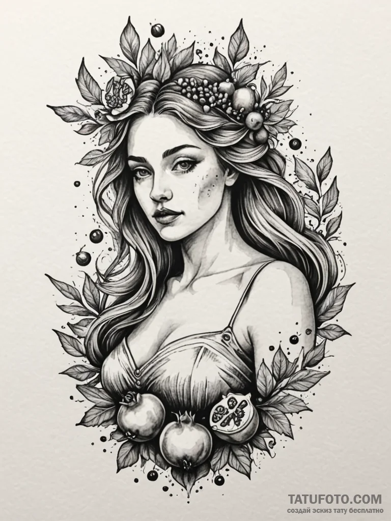 Persephone with a pomegranate, concept art fo... - эскиз тату (№1751661409_0, 04.07.2025 20:36) — Tatufoto.com