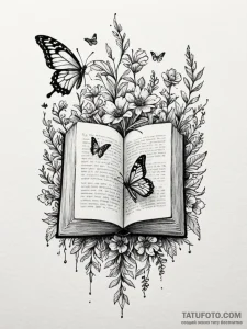 Book with wildflowers and butterflies emergin... - эскиз тату (№1751661495_0, 04.07.2025 20:38) — Tatufoto.com