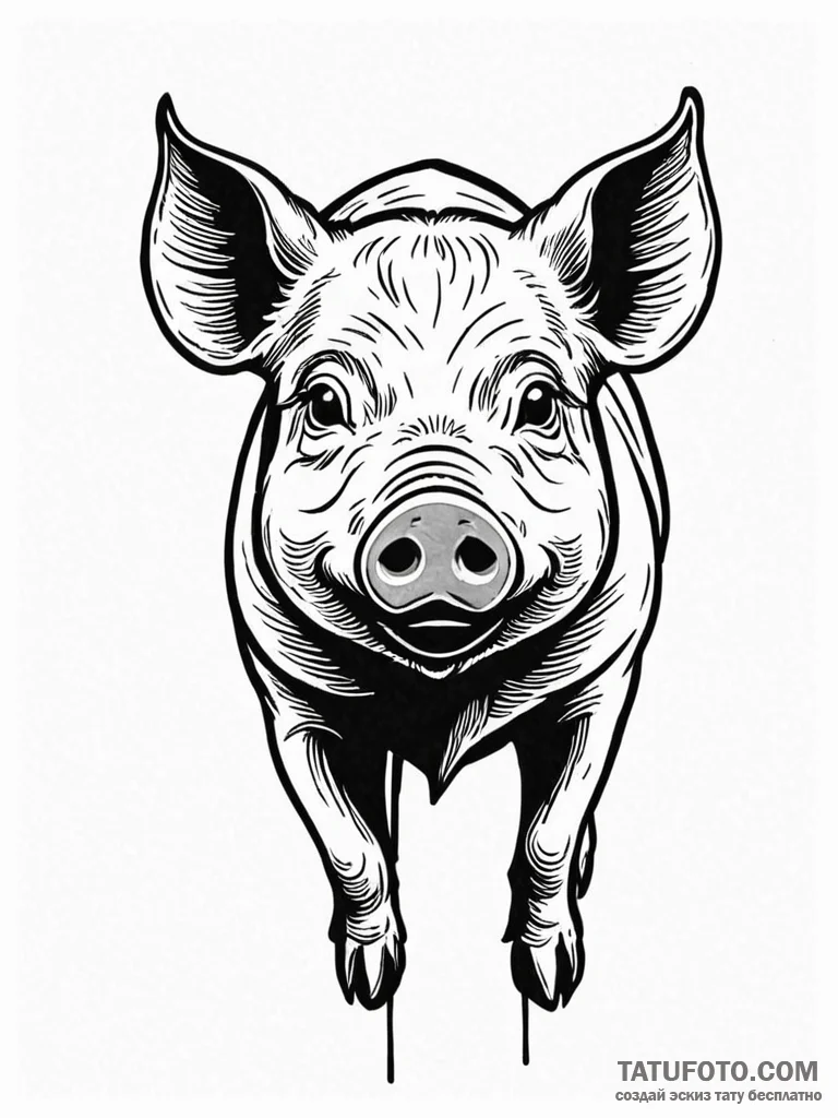 Pig, ink illustration for tattoo, on a clean... - эскиз тату (№1751661580_0, 04.07.2025 20:39) — Tatufoto.com
