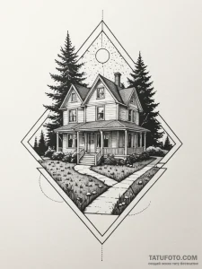 Blueprint of a family home, rendered with pre... - эскиз тату (№1751662690_0, 04.07.2025 20:58) — Tatufoto.com