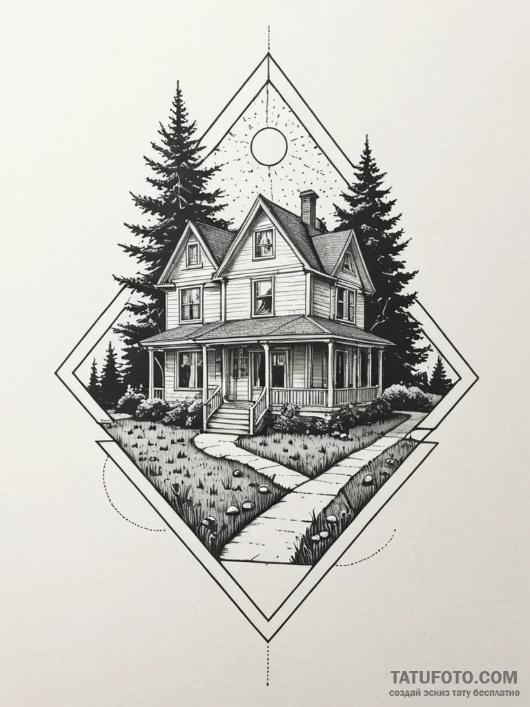 Blueprint of a family home, rendered with pre... - эскиз тату (№1751662690_0, 04.07.2025 20:58) — Tatufoto.com